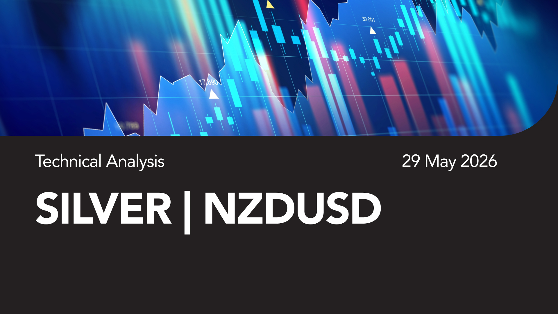 Banner showing technical analysis for Silver vs NZDUSD dated 29 May 2026, with blue stock charts in the background.