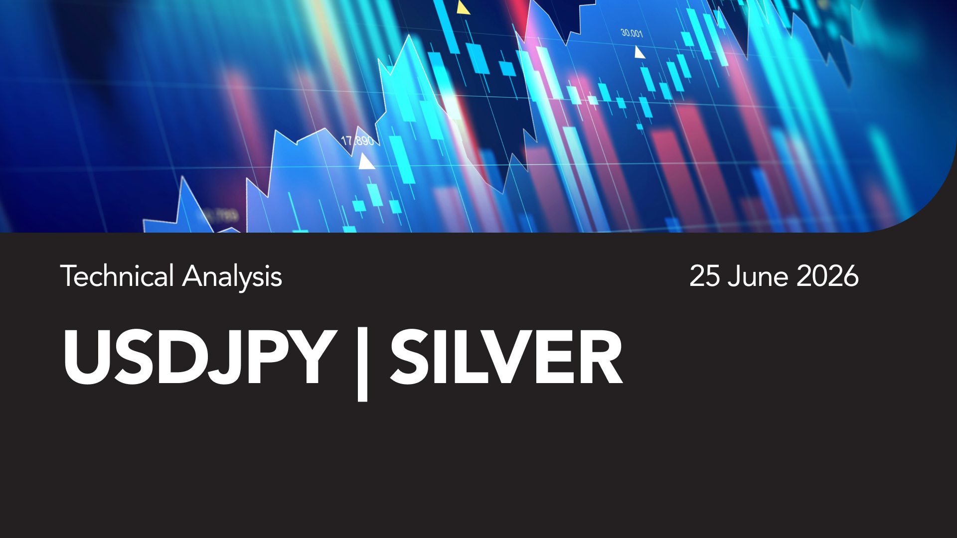 Technical Analysis banner with a blue stock-chart background and the title 'USDJPY | SILVER' dated 25 June 2026 on a dark bar.