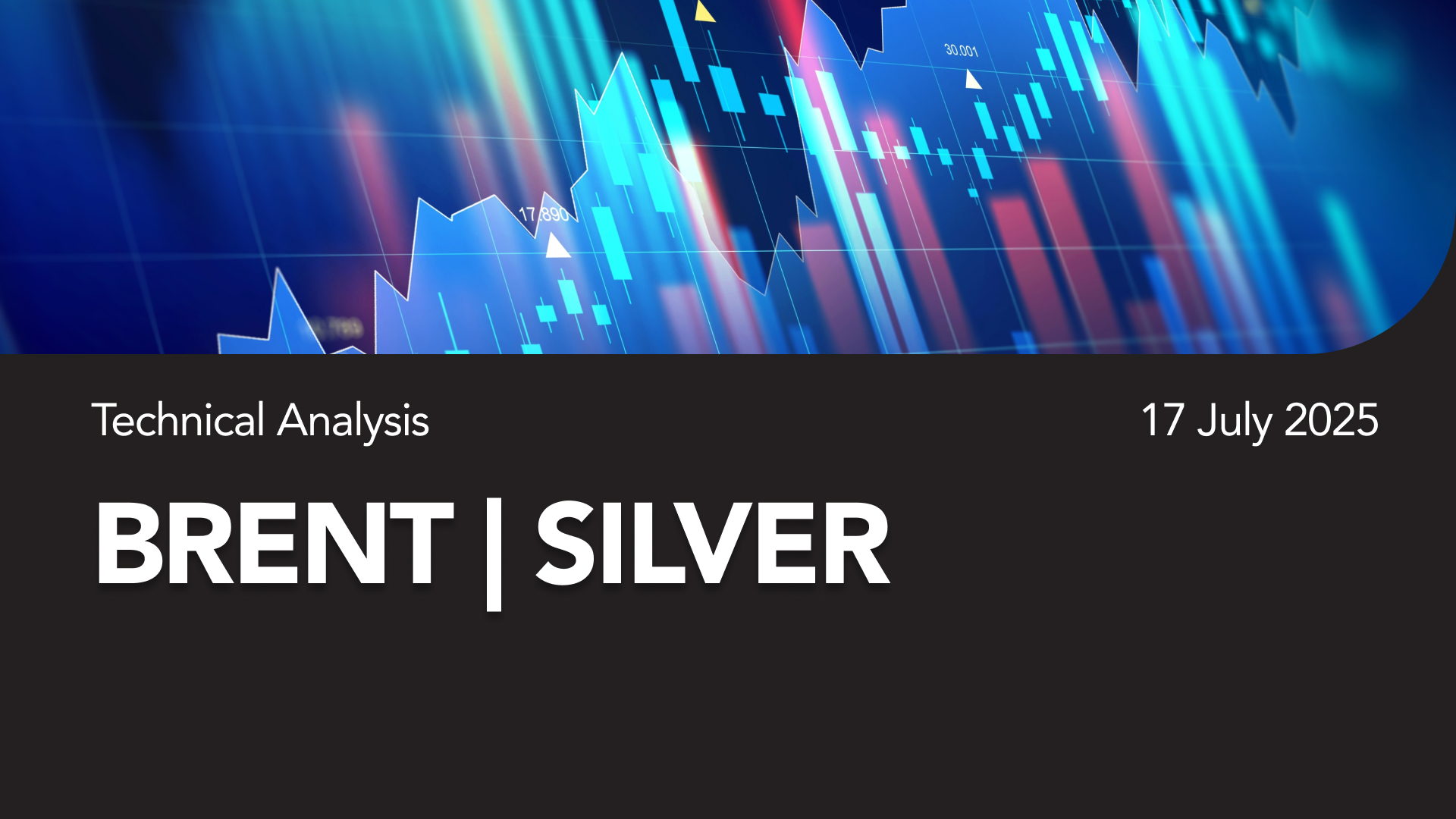 Technical Analysis banner with stock chart graphics and 'BRENT | SILVER' title, date 17 July 2025.